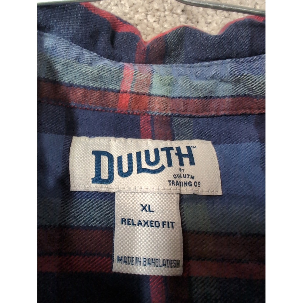 Duluth Trading Co Mens XL Relaxed Fit Flannel Shirt Blue Red Plaid Long Sleeve - Picture 3 of 7